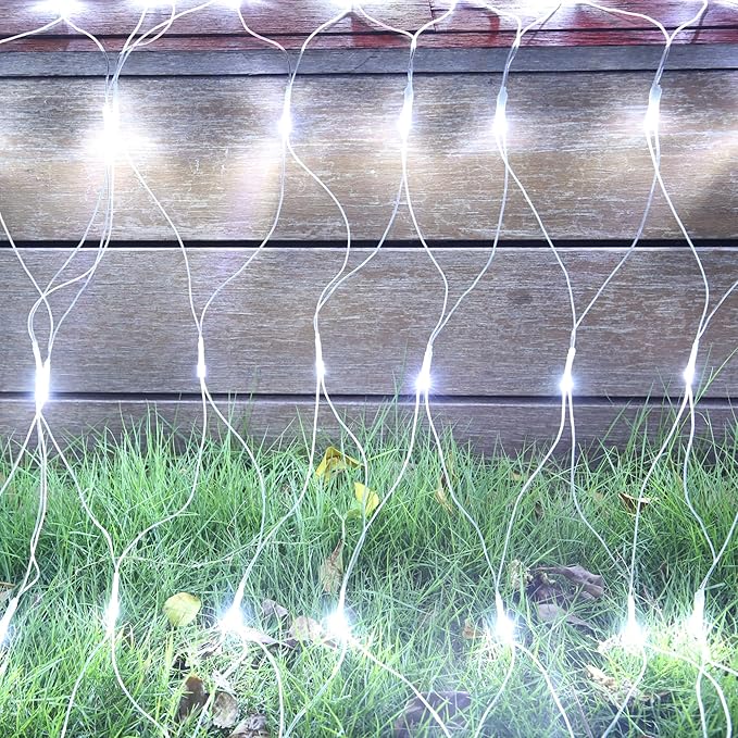 Joomer Christmas Net Lights - 2PACK 12FT x 5FT 360 LED Plug-in Mesh Lights, Waterproof with 8 Modes, Timer, Connectable for Bushes, Trees, Garden, Outdoor Christmas Decor (Clear Wire, White)