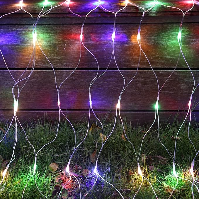 Joomer Christmas Net Lights - 2PACK 12FT x 5FT 360 LED Plug-in Mesh Lights, Waterproof with 8 Modes, Timer, Connectable for Bushes, Trees, Garden, Outdoor Christmas Decor (Clear Wire, Multicolor)