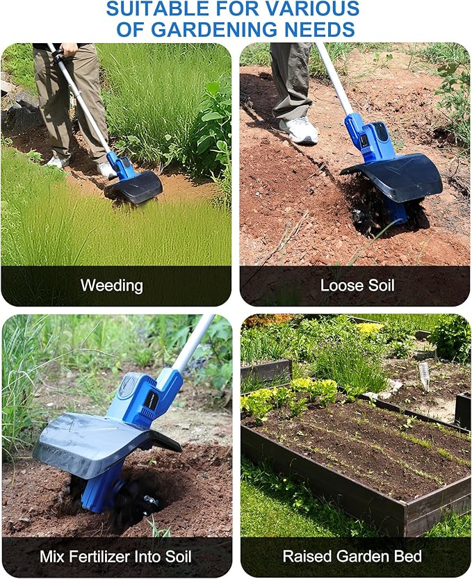 LUXTER 20V Cordless Tiller for Gardening 8.6 Inch Electric Garden Cultivator with 48 Steel Tines Lightweight Cultivators 2¡¿4.0AH Batteries & Fast Charger for Smooth Ground Breaking,Tending,Composting