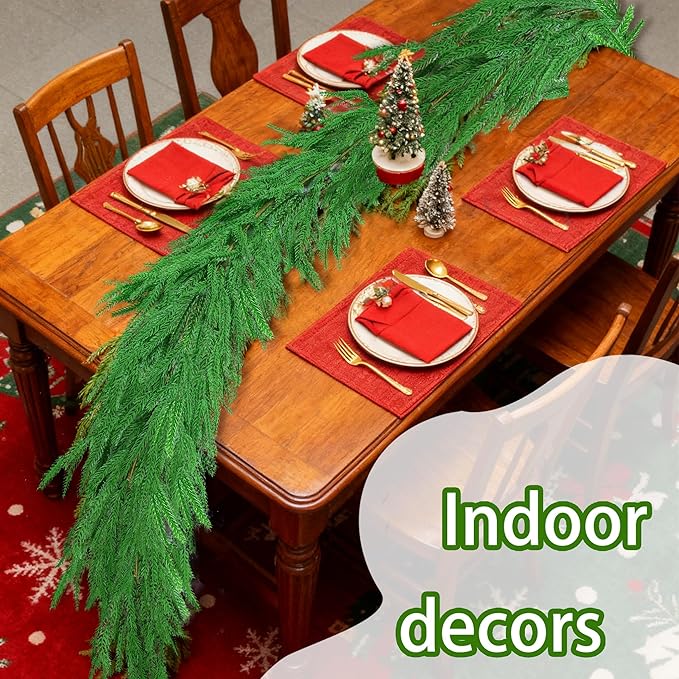 Grever 6 Feet Christmas Artificial Norfolk Pine Garland Real Touch Fake Evergreen Greenery Garland for Indoor Outdoor Fireplace, Mantle, Door, Windows, Table, Stairs, Wall, Wedding and Holiday Decor