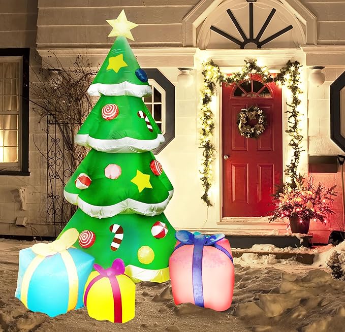 Joiedomi 7 FT Christmas Tree Inflatables Outdoor Decoration, Giant Christmas Inflatable Tree with 3 Gift Boxes with Build-in LEDs for Blow Up Xmas Decoration, Indoor Outdoor Yard Garden Lawn Décor