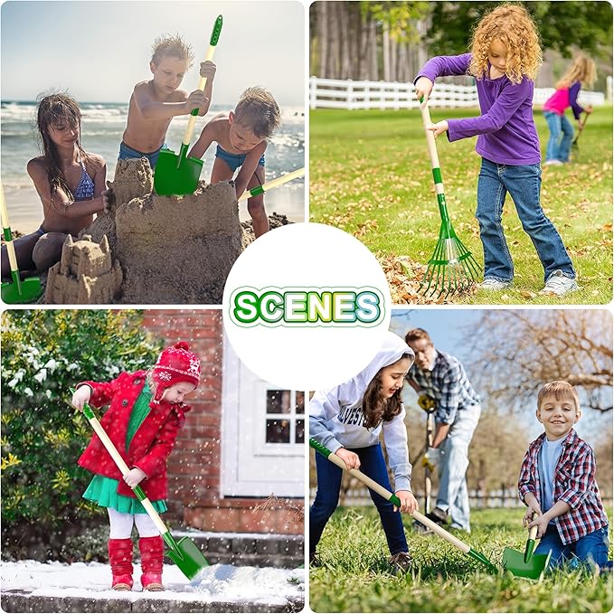 Duckura Kids Gardening Tools Set - 10pcs Wheelbarrow Set for Kids with Shovel, Rake, Leaf Rake, Summer Outdoor Yard Digging Weed Toys, Christmas Birthday Gifts for Boys Girls Age 2 3+ Years Old(Green)