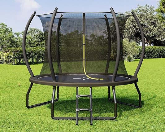 8FT 10FT 12FT 14FT 16FT Trampoline with Pop-up Quick Connector and Basketball Hoop, Trampoline Outdoor with Enclosure, Ladder, ASTM Approval for Kids and Adults
