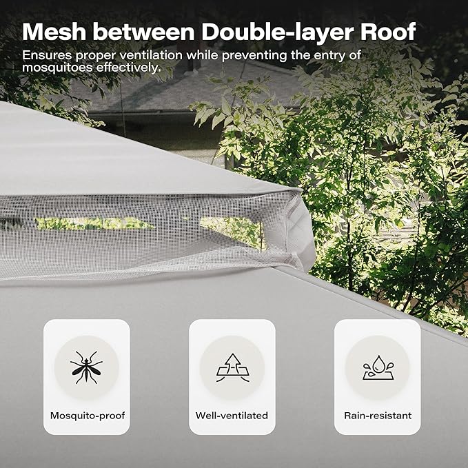 LAUSAINT HOME 10x13ft Outdoor Patio Gazebo with Double Roof, Heavy Duty Waterproof Gazebo Canopy Tent with Mosquito Netting for Backyard, Garden, Lawn & Wedding, Grey