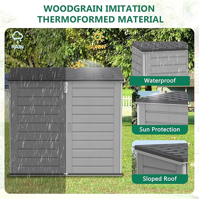 Uhomepro 4.6 Ft. X 4.1 Ft Outdoor Horizontal Storage Shed, Resin Storage Shed with Double Lockable Doors, Ideal for Garbage Can Storage and Garden Tools, Strong Water Resistance