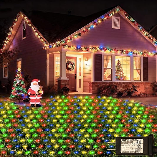 OYCBUZO 360LED Colorful Christmas Net Lights, 21ft x 5ft Connectable String Mesh Lights 8 Modes, Waterproof Christmas Light Outdoor for Xmas Tree Bushes Garden Holiday Party - Multicolour