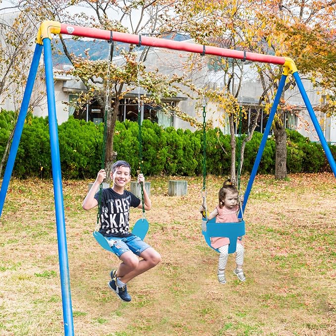 Toddler Swing Set for Outside - High Back Full Bucket Seat with 4 Hanging Straps and Hooks for Kids, Infants, Baby - Outdoor Tree Swing