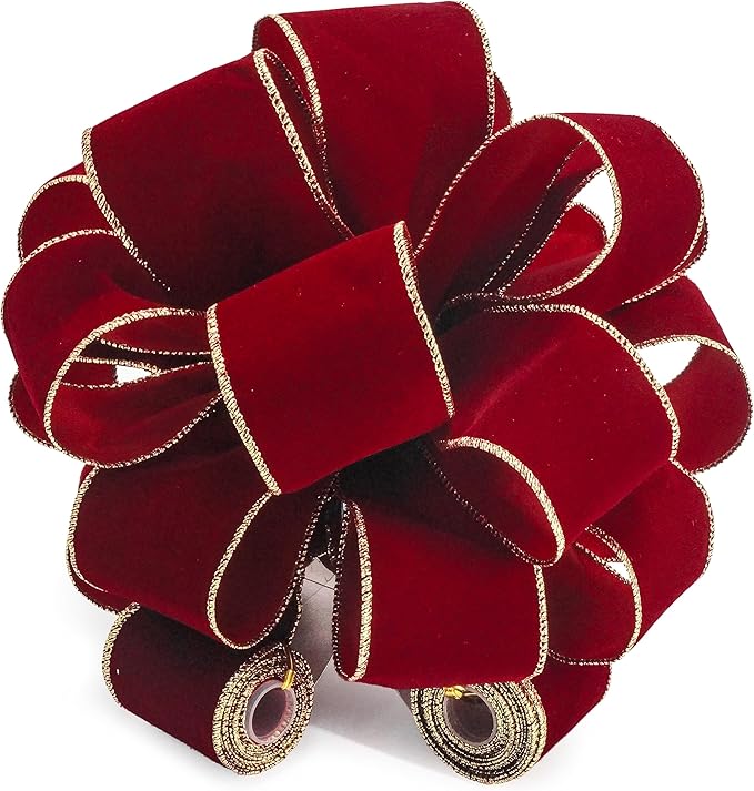 CT CRAFT LLC Red Wine Velvet Christmas Tree Topper Bow 11" with 4 Ribbon Streamers x 3 Yards Long Each for Holidy Elegant Fancy Home Décor Indoor