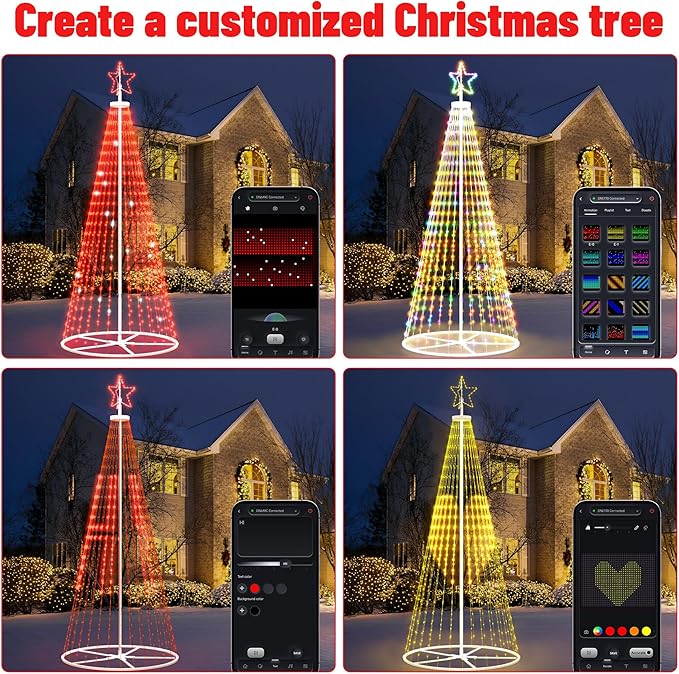 12FT Outdoor Christmas Tree - Smart Christmas Tree Outdoor Lighted Decoration, x-mas Star Tree Bluetooth App Control Color Changing x-mas Tree Light for Yard & Garden