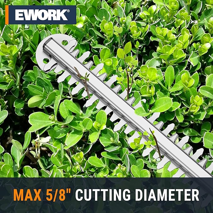 EWORK 20V Cordless Hedge Trimmer 22-Inch Electric Bush Trimmer, 5/8 Cutting Capacity, Battery Powered Lightweight Handheld Shrub Trimmers with Battery and Charger for Garden, Yard