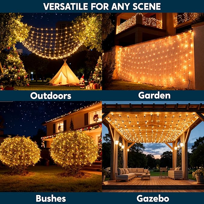 Joiedomi 2-Pack Christmas Net Lights,150 Warm White Net Lights for Indoor & Outdoor Christmas Decorations, Events, Eve Night Decor, Tree, Bushes
