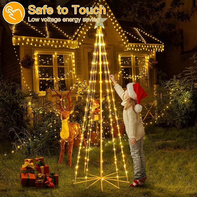 Ollny Christmas Tree Lights, 6FT 170 LED Warm White Outdoor String Lights 8 Modes Timer Function IP65 Waterproof Star Light for Indoor Outside House Yard Xmas Decorations