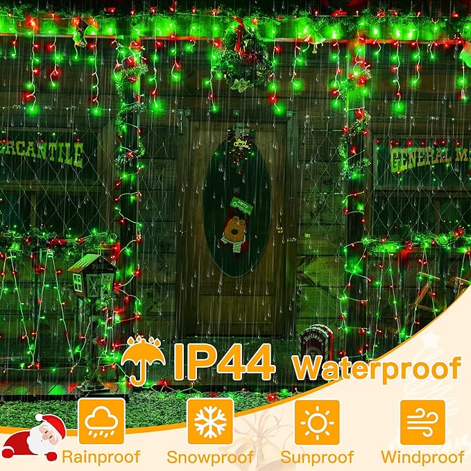 Ollny Icicle Lights for Outside 400LED 32FT, Red and Green Christmas Light with Remote 8Modes Timers Waterproof, Plug in Connectable Hanging Lights for Outdoor Indoor House Roof Holiday