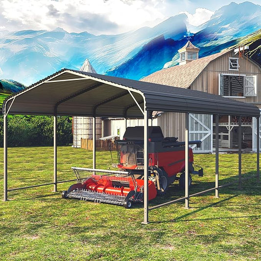 12x20FT Metal Carport, Heavy Duty Carport Canopy with Reinforced Frame and Base for All-Weather, Outdoor Garage Car Port for Pickup Trucks, Boats, Tractors or Party