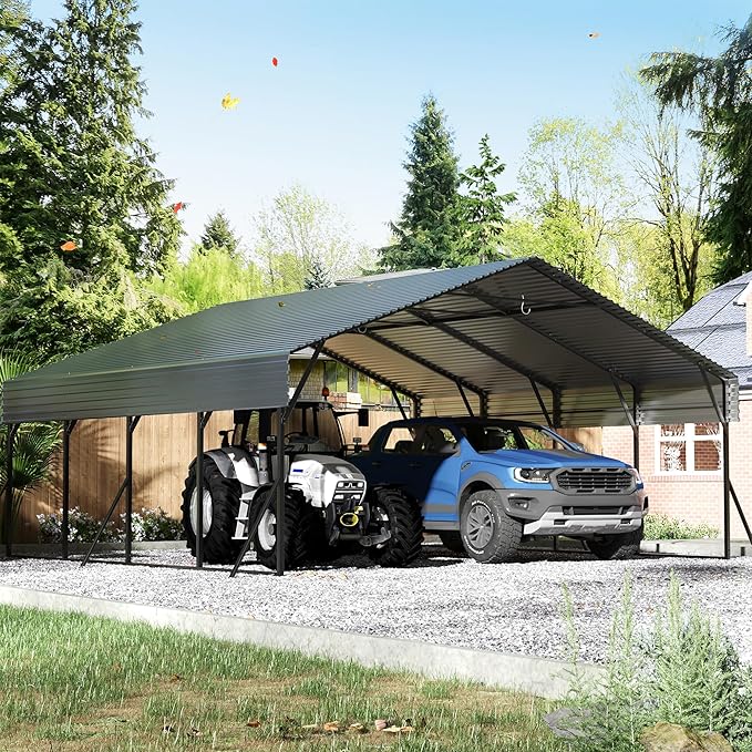 20x20 Carport Heavy Duty, Metal Carport with Galvanized Steel Roof, Metal Car Garage Multi-Use Shelter Outdoor Portable for Car, Boat, Pickup and Tractor