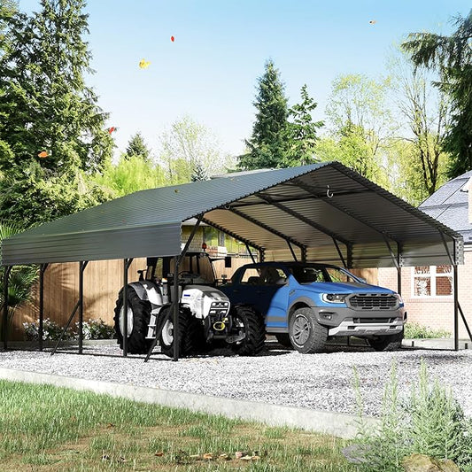 20x20 Carport Heavy Duty, Metal Carport with Galvanized Steel Roof, Metal Car Garage Multi-Use Shelter Outdoor Portable for Car, Boat, Pickup and Tractor