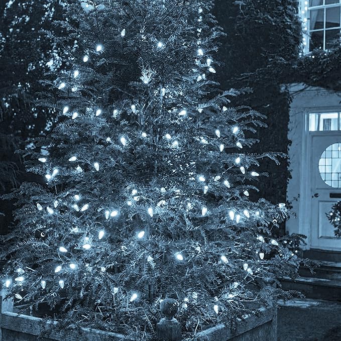 Dazzle Bright C6 2 Pack Total 100LED 34FT Battery Operated Christmas Lights, White Christmas Lights with 8 Modes, Waterproof Christmas Decorations for Xmas Indoor Outdoor Yard Tree House Decor