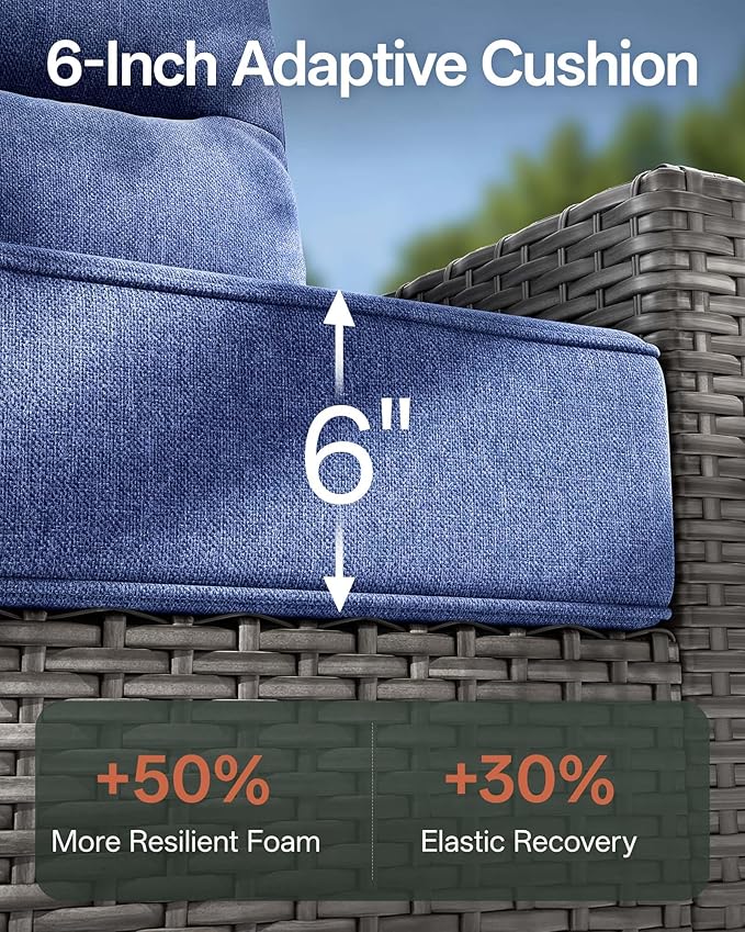 Luxury 5-Piece Patio Furniture Set with 6-Inch Thick Cushions, Outdoor Swivel Rocker Chairs and Table, Wicker Conversation Set for Porch, Deck, Balcony, Yard in Blue