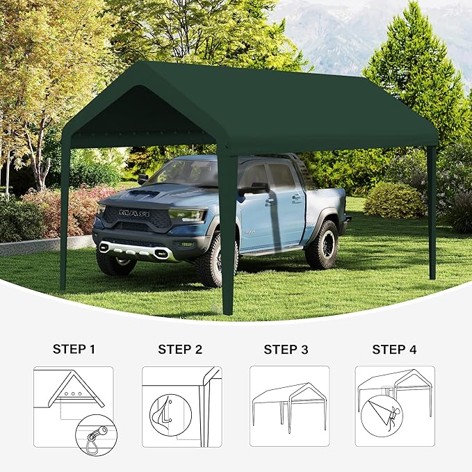 Canopy Replacement Cover, Carport Replacement Canopy, 800D Oxford Waterproof & UV Protected Tarp with Ball Bungees (Frame is not Included) (Green, 10x20)