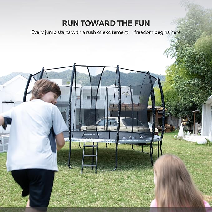 Trampoline Outdoor 10FT 14FT 16FT with Enclosure, 6 Reinforced U-Shaped Legs with Center Support, ASTM Approved, Recreational Trampoline for Kids and Adults