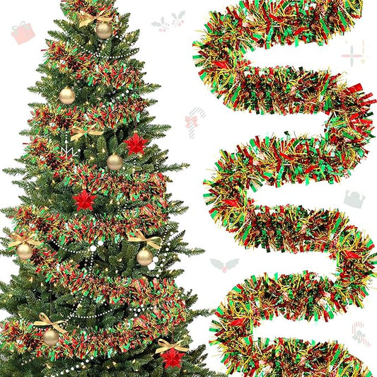 177 Feet Christmas Tinsel Garland Metallic Shiny Hanging Christmas Tree Tinsel Garland Ornaments for Indoor Outdoor Party Wedding Holiday(Red Green Gold)