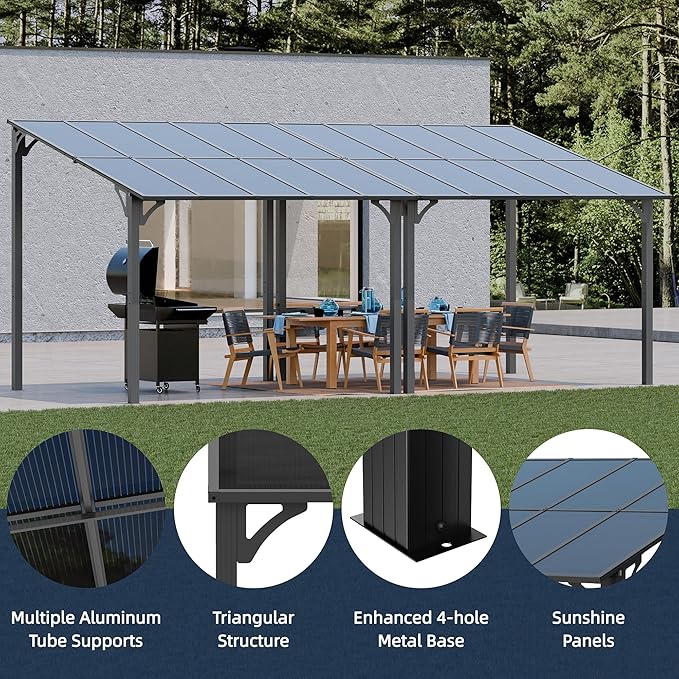 JY QAQA 10x10FT Outdoor Pergola, Gazebo Pergola with Sloped Roof, Large Wall Mounted Heavy Duty Awning for Patio, Deck, Backyard Outdoor pergola