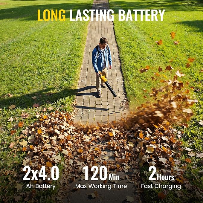 Leaf Blower Cordless, 680CFM Leaf Blowers with 2 x 4.0Ah Batteries & Charger, 5-Speed Brushless Motor, Lightweight Snow Blower Grass Blowers for Lawn Care, Patio, Yard, Blows Leaves, Snow
