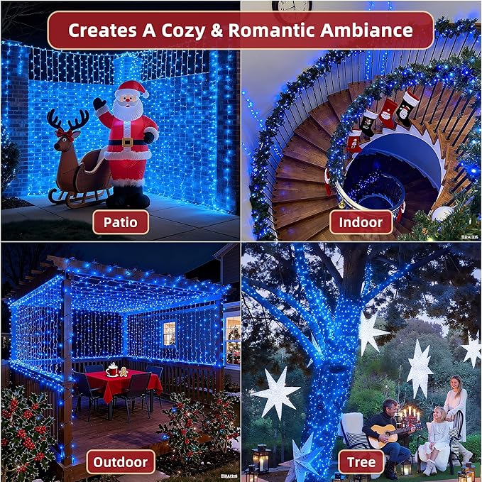 240ft Outdoor Christmas Lights, 750 LED Super Long String Lights 12 Modes & Timer Memory, Dimmable Outsite Waterproof Light Strings for Xmas Tree Garden Wedding Party Holiday Decorations Blue