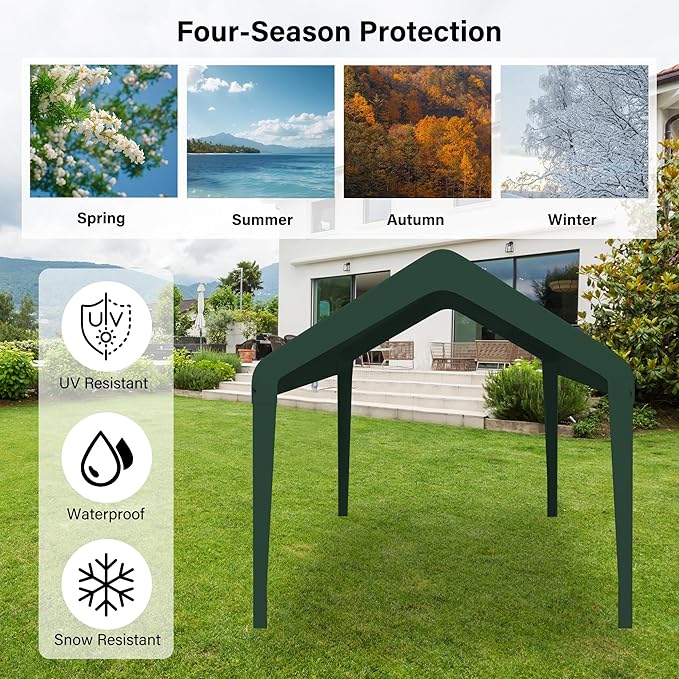 Canopy Replacement Cover, Carport Replacement Canopy, 800D Oxford Waterproof & UV Protected Tarp with Ball Bungees (Frame is not Included) (Green, 10x20)