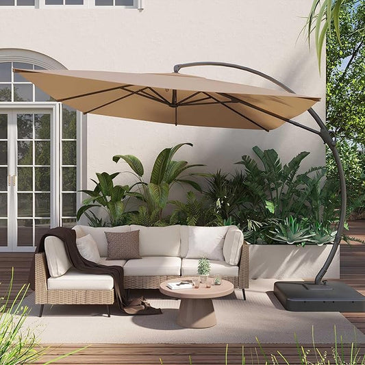 LAUSAINT HOME Outdoor Patio Umbrella, Curvy Cantilever Umbrella, Heavy Duty Offset Hanging Umbrella with 360° Rotation for Market, Pool, Garden, Backyard