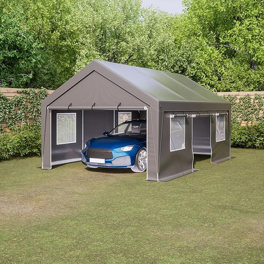 Carport, 13x20 ft Heavy Duty Carport Canopy with Removable Sidewalls and Doors, Portable Garage with Roll-up Ventilated Windows Storage Shelter for Car, Truck, SUV, Boat