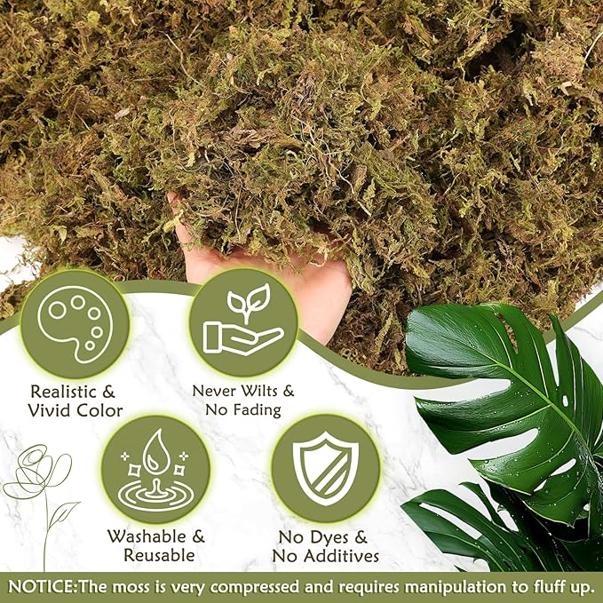 Artificial Moss - 45.86 OZ (1310g) - Premium Fake Moss Versatile for Crafts & Décor - Natural Look, Low Maintenance, Perfect for Fairy Gardens, Terrariums, Wedding Decor & Faux Potted Plants