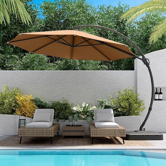 LAUSAINT HOME Outdoor Patio Umbrella, Curvy Cantilever Umbrella, Heavy Duty Offset Hanging Umbrella with 360° Rotation for Market, Pool, Garden, Backyard
