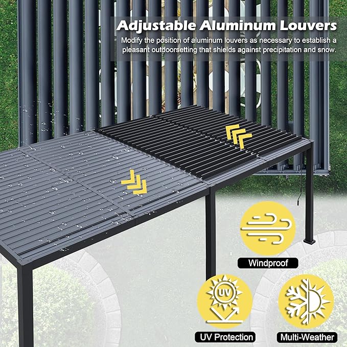 Sunnyglade Patio Pergola Canopy Modern Aluminum Pergola with Adjustable Louvered Gazebo for BBQ, Backyard,Party, Lawn,Garden (Dark Gray, 10X20FT)