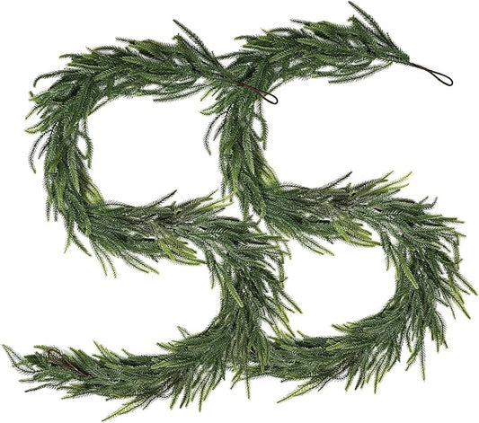 2 Pcs 6FT Artificial Norfolk Pine Christmas Greenery – Realistic Winter Pine Decoration for Mantle, Fireplace, Table, Wall, Indoor Outdoor Holiday Use