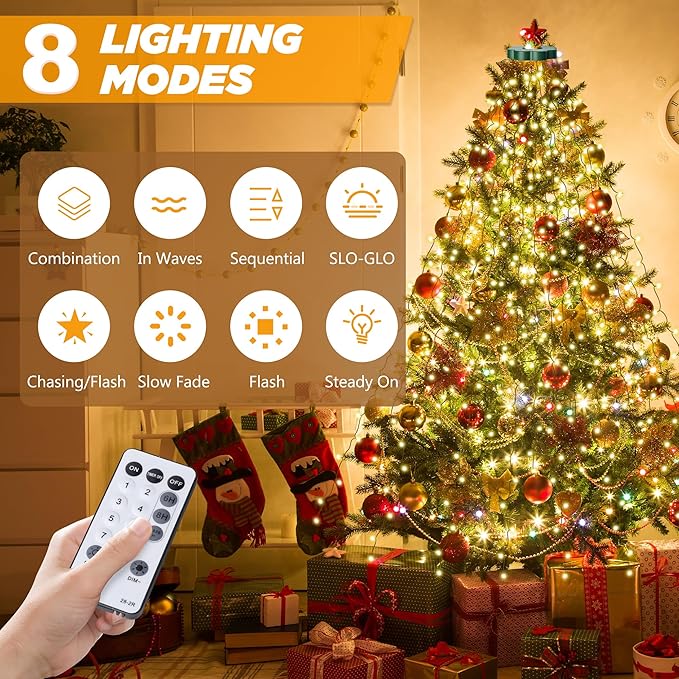 Christmas Tree Lights - 400 LEDs 6.6FT x 16 String Lights with Memory Function & 8 Modes, Fairy Lights with Remote Control & Timer for Christmas Tree Decorations - Warm White