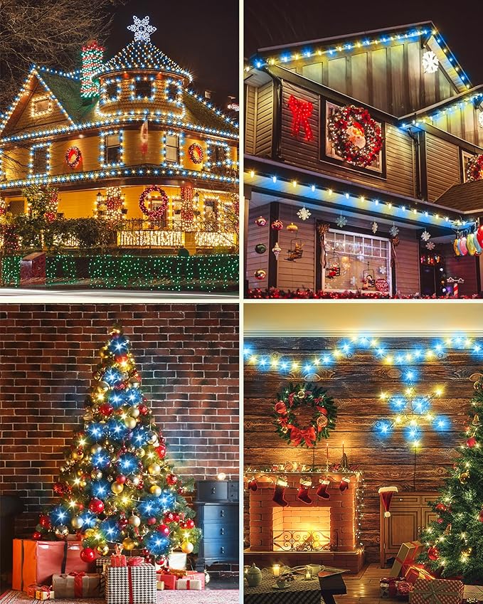 DEWENWILS C9 LED Christmas Lights Outdoor, 33.3ft 50LED Christmas String Lights, Outdoor Decorations for Christmas Tree, Patio, Garden, Yard, Green Wire, Blue & White, UL Listed