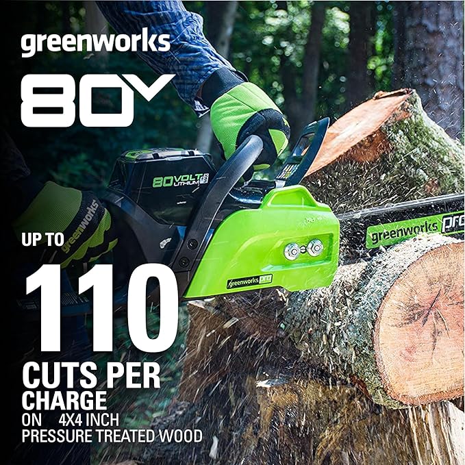 Greenworks 80V 16 Brushless Cordless Chainsaw (Great For Tree Felling, Limbing, Pruning, and Firewood / 75+ Compatible Tools), 2.0Ah Battery and Charger Included