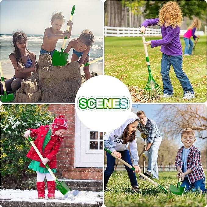 Duckura Kids Gardening Tools Set - 7pcs Wheelbarrow Set for Kids with Shovel, Rake, Leaf Rake, Summer Outdoor Yard Digging Weed Birthday Gifts Toys, Christmas for Boys Girls Age 2 3+ Years Old(Green)