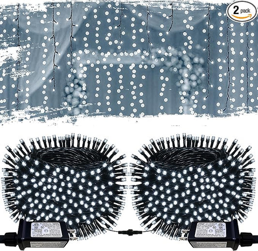 String Lights Outdoor & Indoor, 2Pack 600 LED Christmas Lights, 210ft Plug-in Waterproof Twinkle Light with 8 Modes for Xmas Tree Halloween Wedding Party Garden Patio Decorations(White)