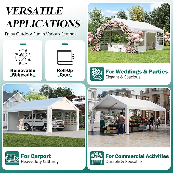 GARTOO 13' x 20' Canopy Party Tent & Carport - Heavy Duty Outdoor Wedding Gazebo with 4 Sand Bags, Event Shelter Canopy for Outdoor Event, Wedding, Birthday Party
