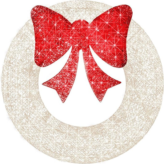 Best Choice Products 36in Pre-Lit Outdoor Christmas Wreath Decoration, LED Metal Holiday Decor for Home w/ 120 Lights, Bow - White/Red