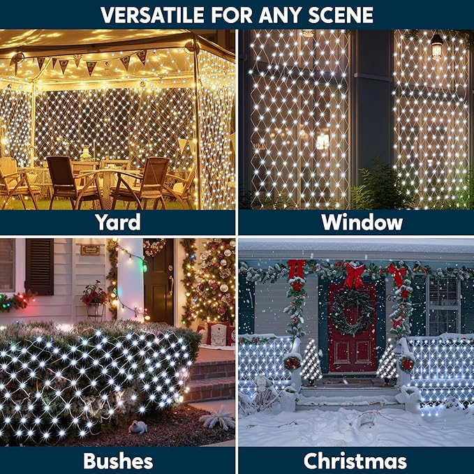 JOYIN 200 LED Christmas Net Lights, 6.5X 10FT Christmas Mesh Lights with 8 Modes, Connectable, Waterproof for Bushes Trees Yard Indoor Outdoor Xmas Decorations (Cool White)