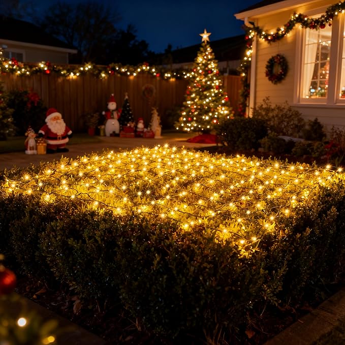 Joiedomi Christmas Net Lights,100 Warm White Net Lights for Indoor & Outdoor Decorations, Christmas Eve Night Decor, Christmas Tree, Bushes