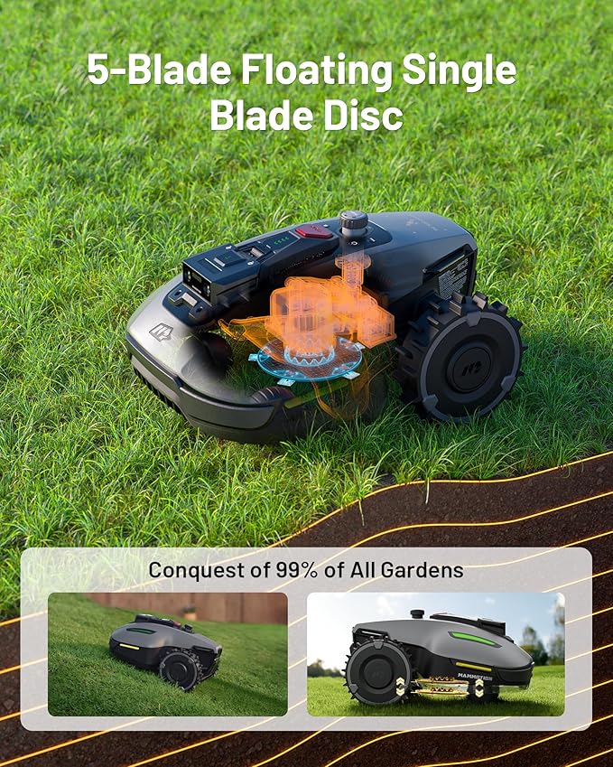 Mammotion YUKA Mini 700H Robot Lawn Mower with Replacement Blades, Reception 0.17 Acre, Max.0.35 Acre, Ultrasense AI Vision+ RTK, App Control, 50% Slope, Cutting Height 2''~3.5'', 15 Mowing Zones