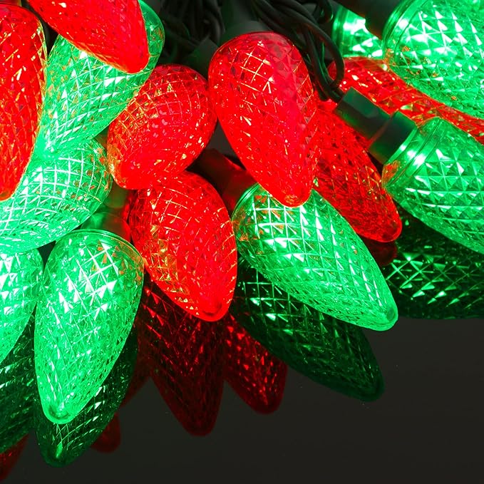 DEWENWILS C9 Christmas Lights Outdoor, 33.3ft 50LED Christmas Tree Lights, Waterproof, Big Christmas Lights, Extendable for Wedding Party Christmas Decoration, Green Wire, Red & Green, UL Listed