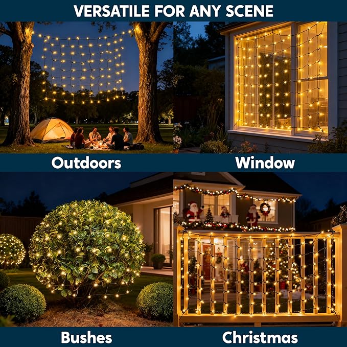 Joiedomi Christmas Net Lights,100 Warm White Net Lights for Indoor & Outdoor Decorations, Christmas Eve Night Decor, Christmas Tree, Bushes