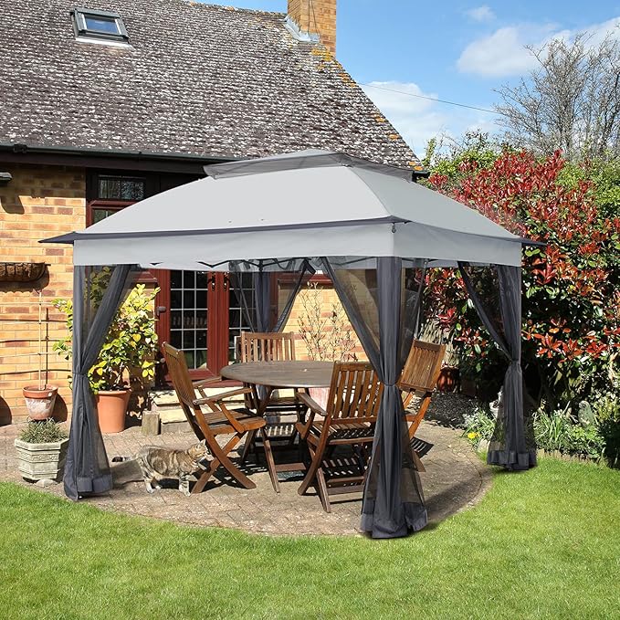 COOS BAY 11x11 Pop Up Gazebo with Mesh Netting, Instant Outdoor Canopy Tent, Water Resistant Shelter with UPF 50+ UV Protection, 121 Sq Ft Coverage, Gray