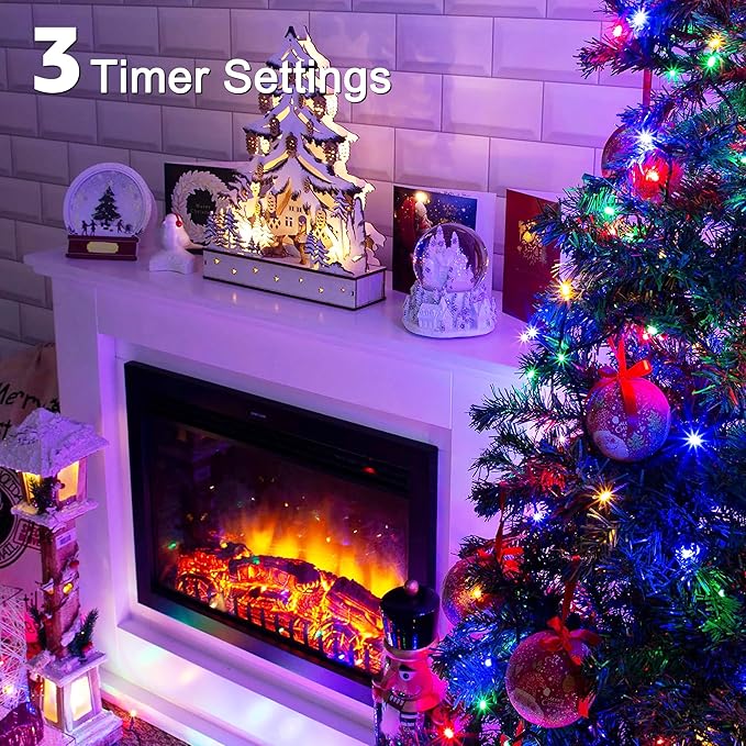 98 FT 300 LED Christmas Tree Lights, Christmas Lights Indoor Plug in, 8 Modes Twinkle String Lights for Bedroom Wedding Party Ceiling Xmas Home Decorations (Multicolored)