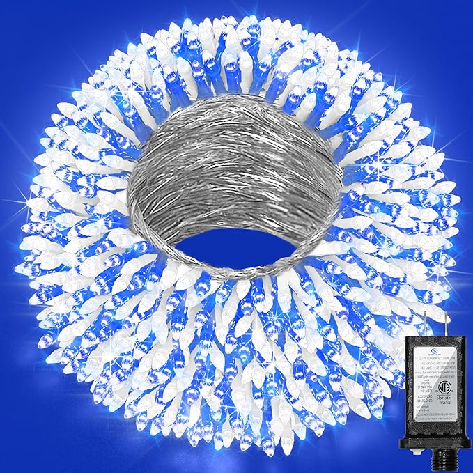 470ft Outdoor Christmas Lights, 1500 LED Super Long String Lights 12 Modes & Timer Memory, Dimmable Outsite Waterproof Light Strings for Xmas Tree Garden Wedding Party Holiday Decorations Blue&White